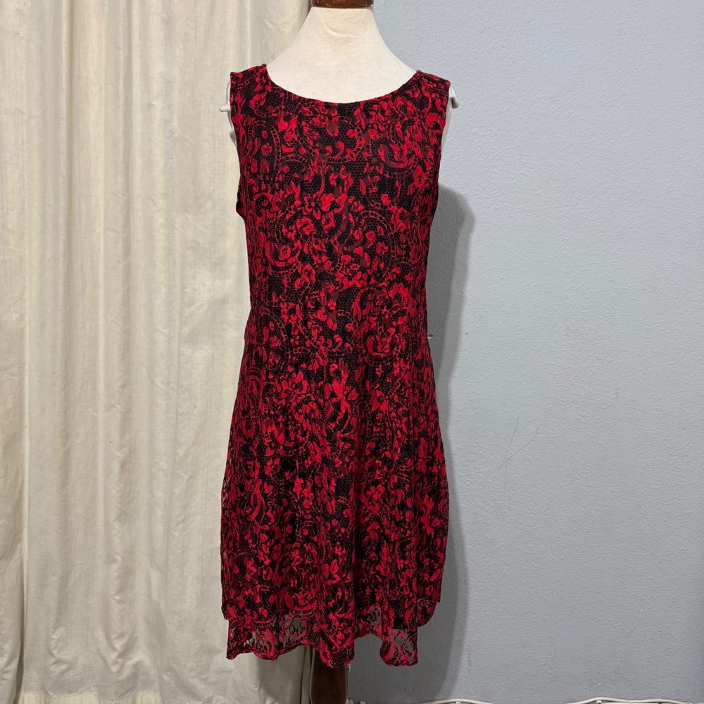 Perceptions Petite Red Dress XL Dark Floral Lace Sleeveless A-Line Gothic
